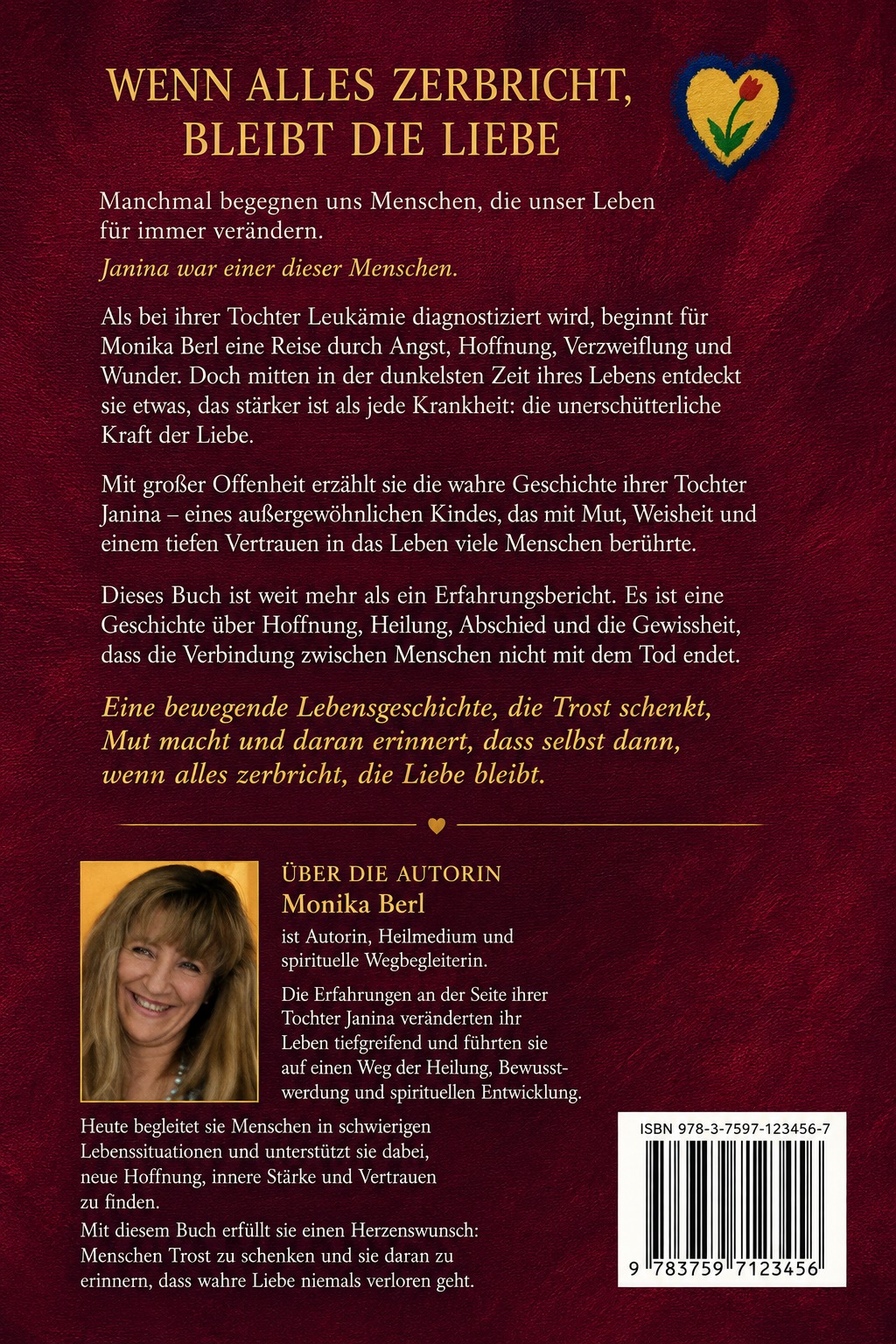 Buchcover (Rückseite) — Klappentext, Über die Autorin, ISBN