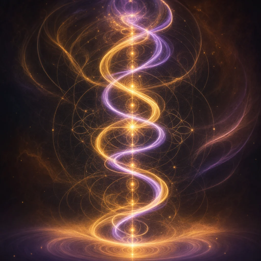 Eine sanfte Spirale aus goldenem und lavendelfarbenem Licht