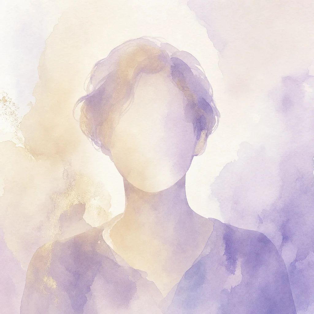 Warmes Aquarell-Portrait in Champagner- und Lavendeltönen
