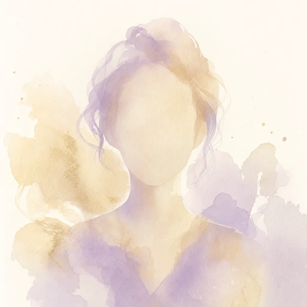 Warmes Aquarell-Portrait in Champagner- und Lavendeltönen